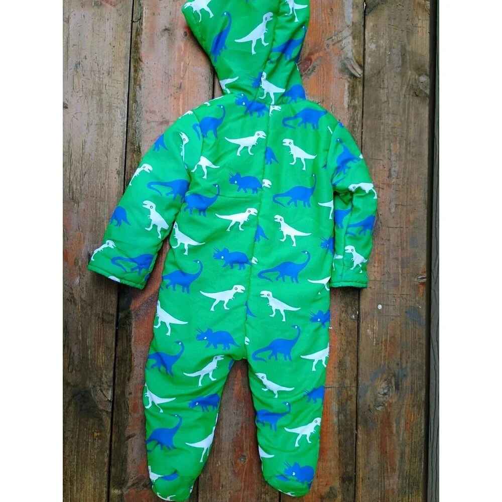 Lily & Jack Snow Suit Baby Boy 6-12 Months Green Dinosaur Hooded Bunting